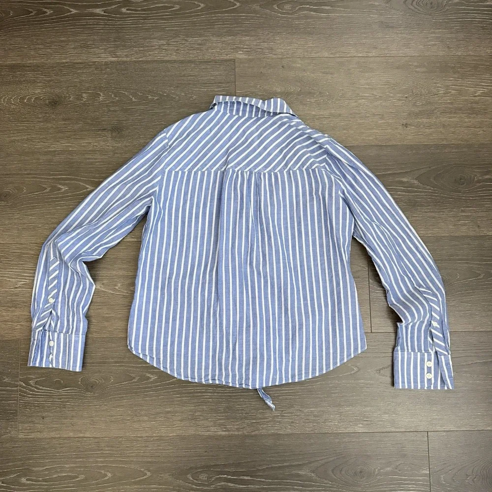 J.Crew Womens Top XS Blue Stripes Tie Hem Blouse Coastal‎ Prep Nautical Boho